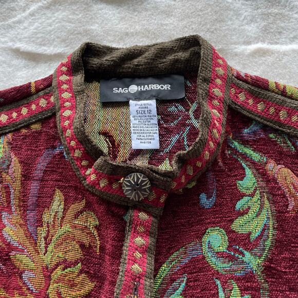 š„Vintage Sag Harbor Boho Floral Tapestry Blazer Jacket Front Button Pockets 12 - Picture 5 of 14